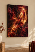 Phoenix Feather Ember Stretched Canvas Wall Art with dimensional printed themed artwork; representative AI-generated mockup.