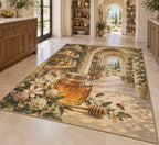 Honey Harvest Pantry Area Rug with dimensional printed themed artwork; representative AI-generated mockup.