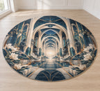 Structural Horizon Atrium Area Rug with dimensional printed themed artwork; representative AI-generated mockup.