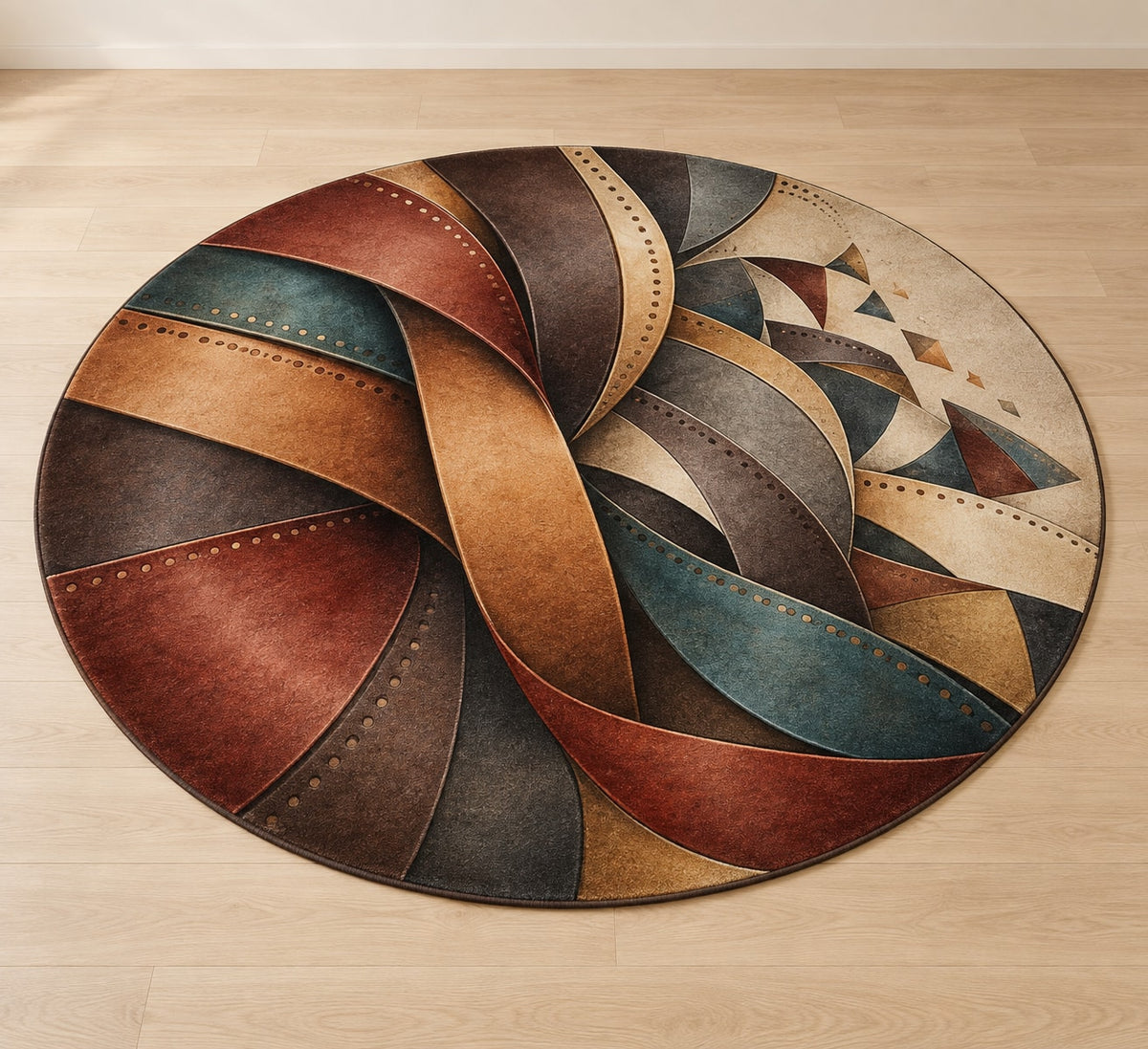 Patina Stitchfold Cascade Area Rug with dimensional printed themed artwork; representative AI-generated mockup.
