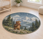 Mountain Bear Adventure Area Rug with dimensional printed themed artwork; representative AI-generated mockup.