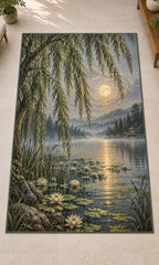 Moonlit Willow Pond Area Rug with dimensional printed themed artwork; representative AI-generated mockup.
