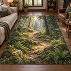 Forest Path Area Rug with dimensional printed themed artwork; representative AI-generated mockup.