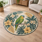 Parrot Companion Area Rug with dimensional printed themed artwork; representative AI-generated mockup.