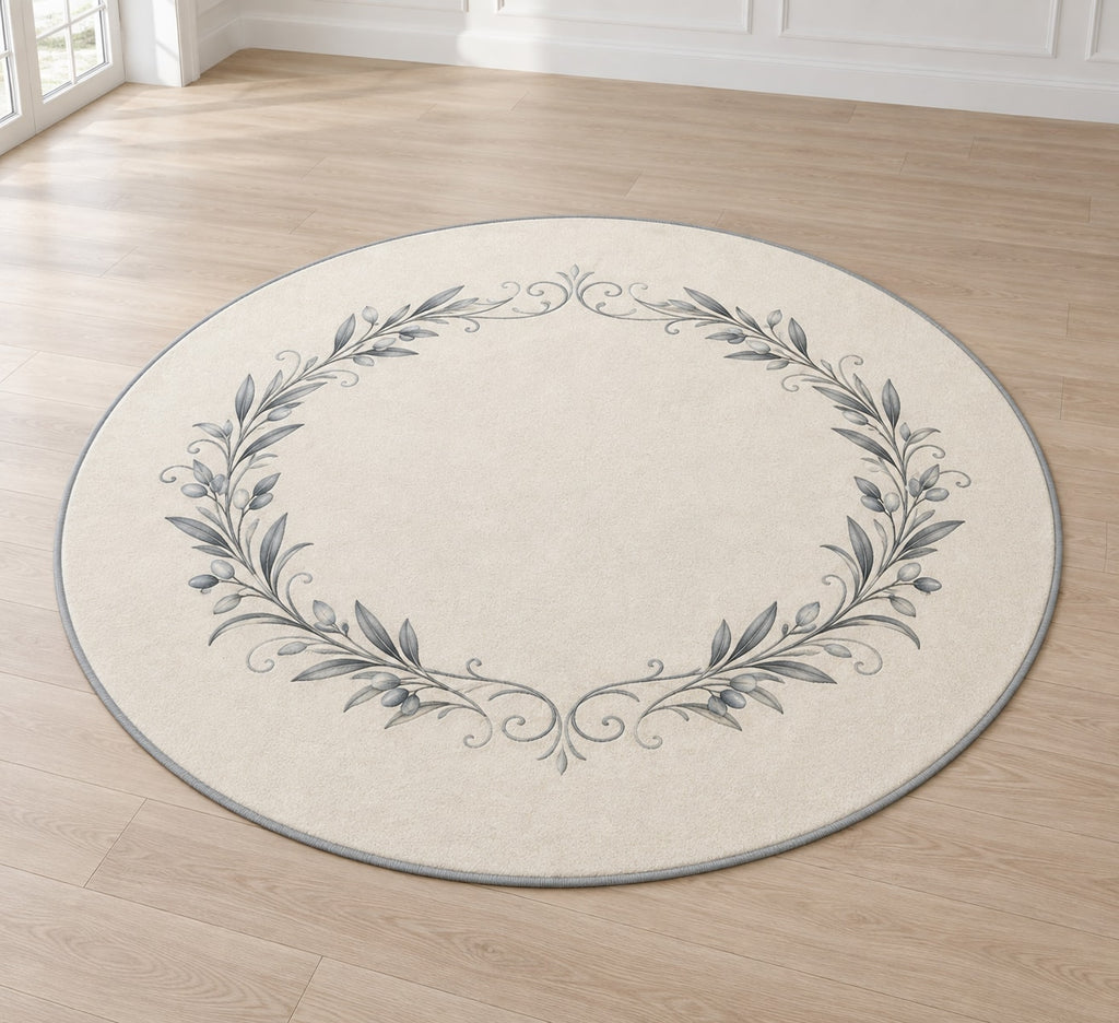 Silver Anniversary Olive Halo Area Rug with dimensional printed themed artwork; representative AI-generated mockup.
