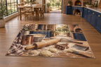 Family Baking Tools Area Rug with dimensional printed themed artwork; representative AI-generated mockup.