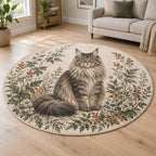 Maine Coon Cat Companion Area Rug with dimensional printed themed artwork; representative AI-generated mockup.