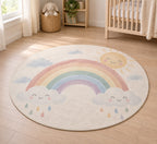 Rainbow Weather Area Rug with dimensional printed themed artwork; representative AI-generated mockup.