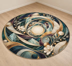 Equilibrium Ledger Atrium Area Rug with dimensional printed themed artwork; representative AI-generated mockup.