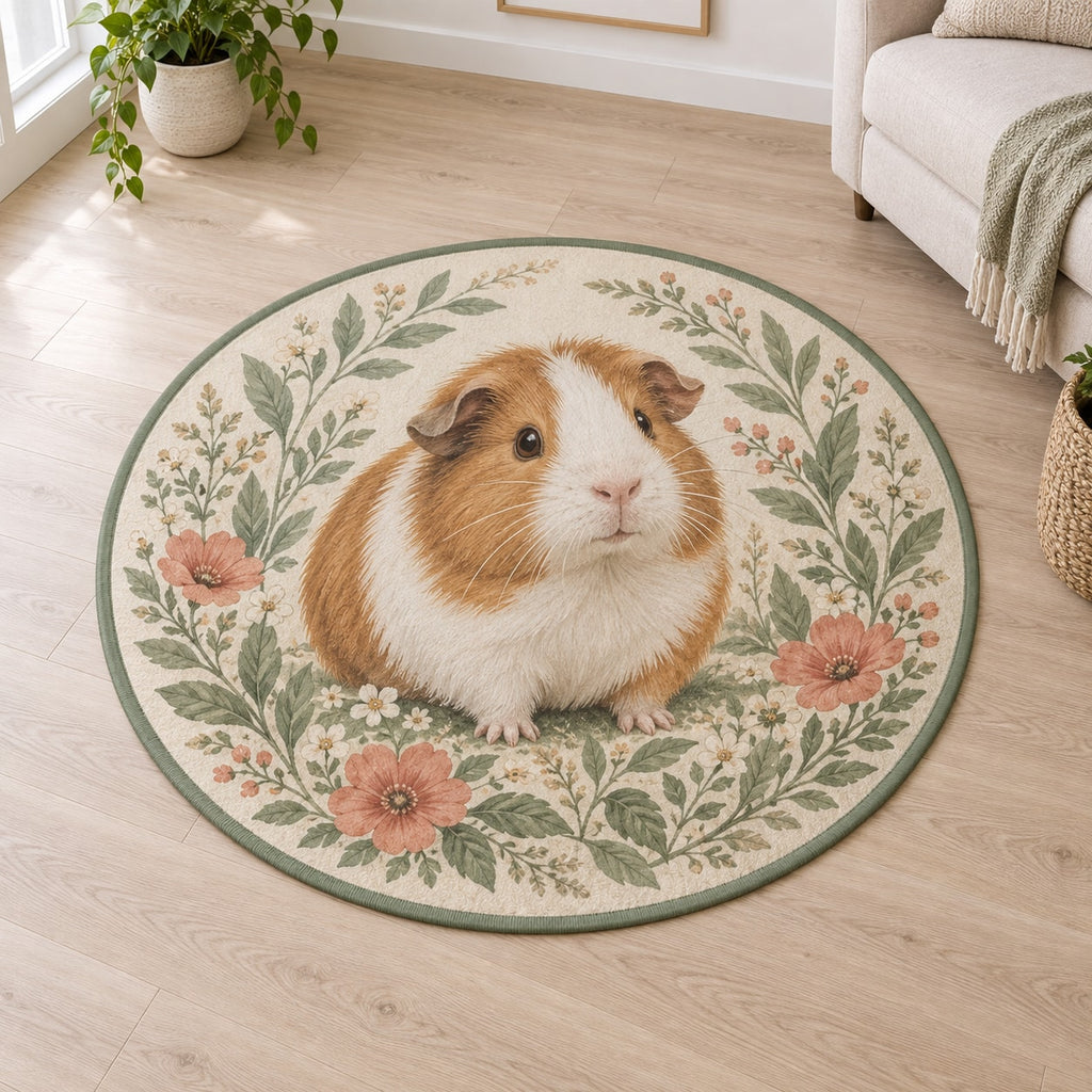 Guinea Pig Companion Area Rug with dimensional printed themed artwork; representative AI-generated mockup.