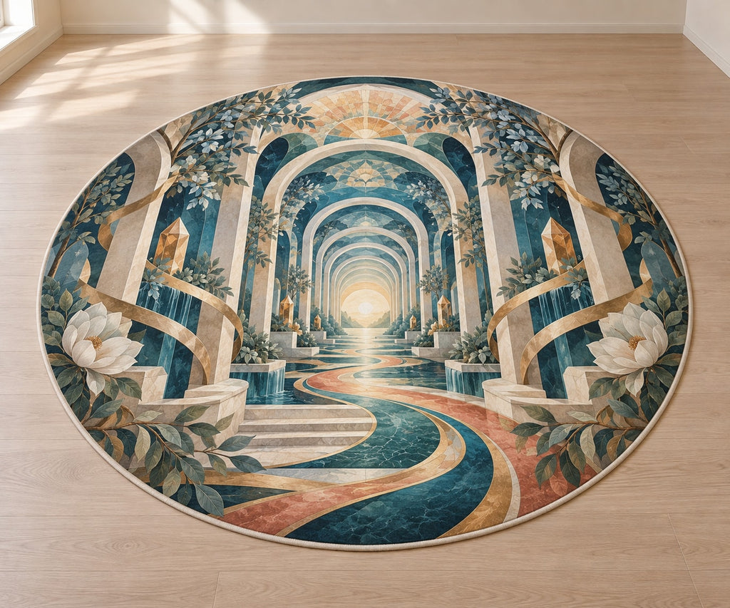 Occupational Therapy Renewal Area Rug with dimensional printed themed artwork; representative AI-generated mockup.