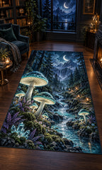 Celestial Mushroom Forest Area Rug with dimensional printed themed artwork; representative AI-generated mockup.