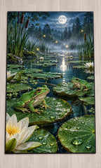 Enchanted Frog Pond Area Rug with dimensional printed themed artwork; representative AI-generated mockup.