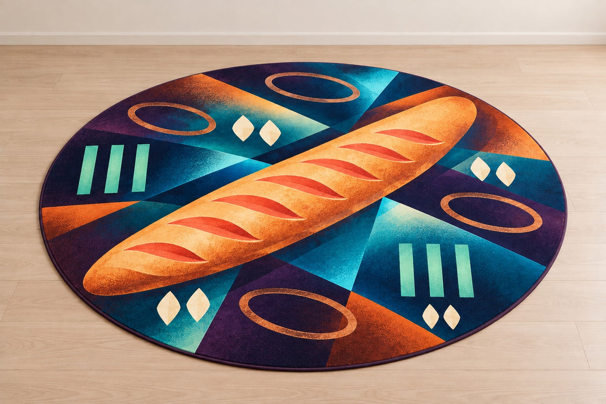 Baguette Aurora Relay Area Rug with dimensional printed themed artwork; representative AI-generated mockup.