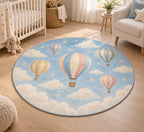 Hot Air Balloon Sky Area Rug with dimensional printed themed artwork; representative AI-generated mockup.