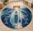 Stillwater Stance Prismwake Area Rug with dimensional printed themed artwork; representative AI-generated mockup.