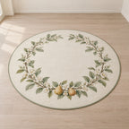 Orchard Wedding Wreath Area Rug with dimensional printed themed artwork; representative AI-generated mockup.