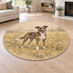 Rescue Mixed Breed Dog Area Rug with dimensional printed themed artwork; representative AI-generated mockup.