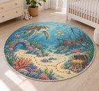 Underwater Treasure Map Area Rug with dimensional printed themed artwork; representative AI-generated mockup.