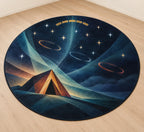 Nightglass Camp Observatory Area Rug with dimensional printed themed artwork; representative AI-generated mockup.