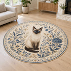 Siamese Cat Companion Area Rug with dimensional printed themed artwork; representative AI-generated mockup.