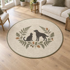Woodland Pet Silhouette Area Rug with dimensional printed themed artwork; representative AI-generated mockup.