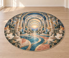 Physical Therapy Motion Atrium Area Rug with dimensional printed themed artwork; representative AI-generated mockup.