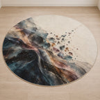Silvergrain Afterimage Area Rug with dimensional printed themed artwork; representative AI-generated mockup.