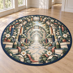 Elementary Learning Garden Area Rug with dimensional printed themed artwork; representative AI-generated mockup.