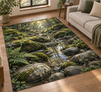 Moss and Stones Area Rug with dimensional printed themed artwork; representative AI-generated mockup.
