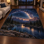 Milky Way Arch Area Rug with dimensional printed themed artwork; representative AI-generated mockup.