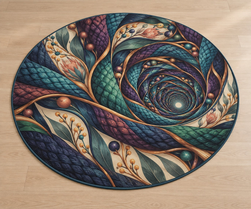 Stitchlight Loom Atrium Area Rug with dimensional printed themed artwork; representative AI-generated mockup.