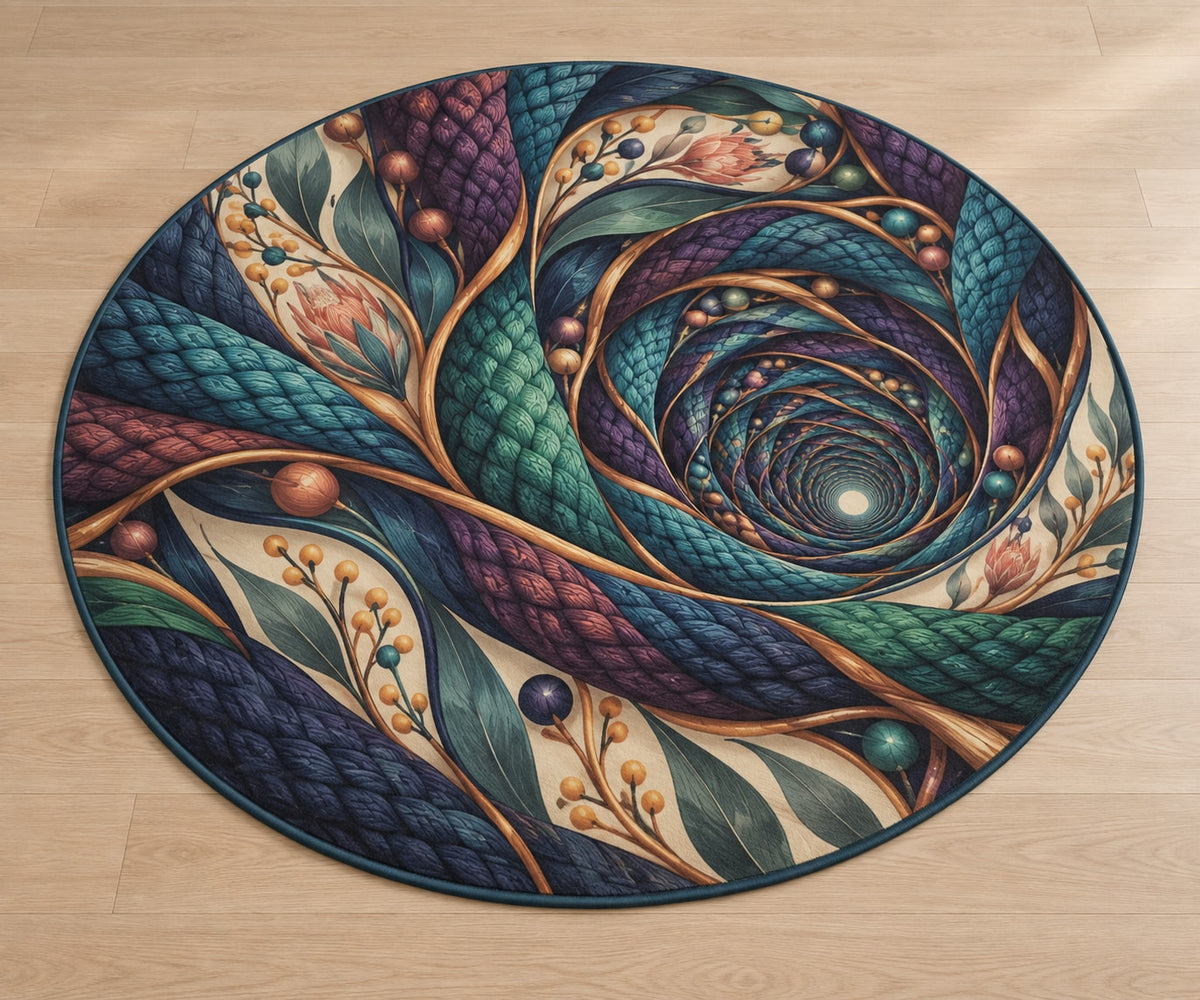 Stitchlight Loom Atrium Area Rug with dimensional printed themed artwork; representative AI-generated mockup.