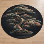 Midnight Bonsai Cloudrise Area Rug with dimensional printed themed artwork; representative AI-generated mockup.