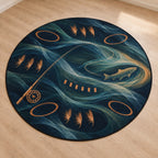 Rifflelight Cast Journey Area Rug with dimensional printed themed artwork; representative AI-generated mockup.