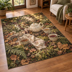 Woodland Tea Picnic Area Rug with dimensional printed themed artwork; representative AI-generated mockup.