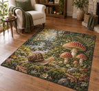 Snail and Toadstool Area Rug with dimensional printed themed artwork; representative AI-generated mockup.