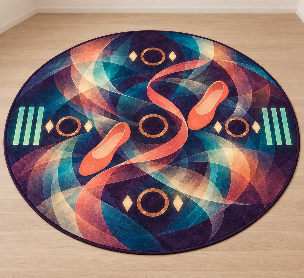 Tempo Lantern Rehearsal Area Rug with dimensional printed themed artwork; representative AI-generated mockup.