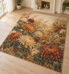 Chrysanthemum Autumn Garden Area Rug with dimensional printed themed artwork; representative AI-generated mockup.