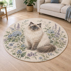 Ragdoll Cat Companion Area Rug with dimensional printed themed artwork; representative AI-generated mockup.