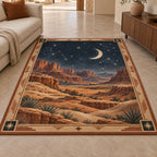 Desert Night Sky Area Rug with dimensional printed themed artwork; representative AI-generated mockup.