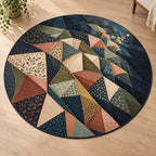 Prismatic Quiltwork Cascade Area Rug with dimensional printed themed artwork; representative AI-generated mockup.