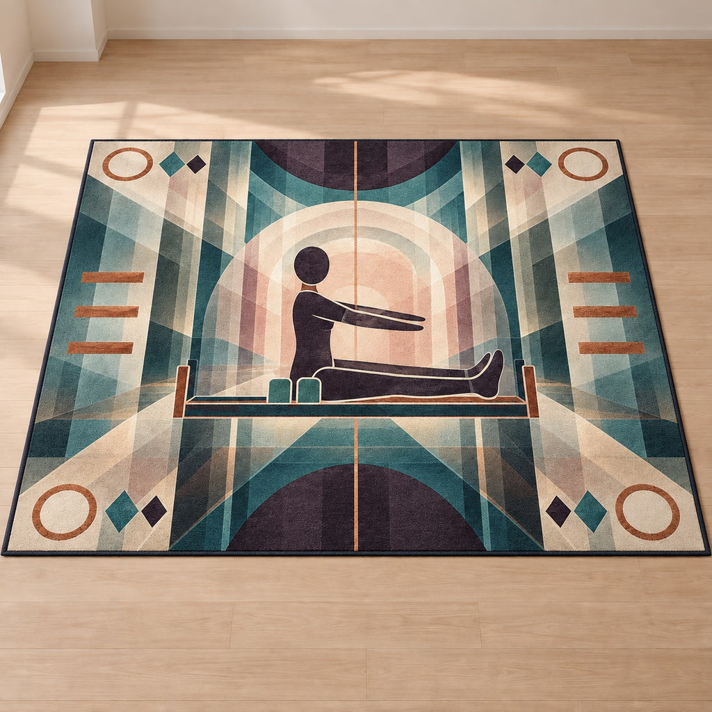 Coreline Carriage Lattice Area Rug with dimensional printed themed artwork; representative AI-generated mockup.