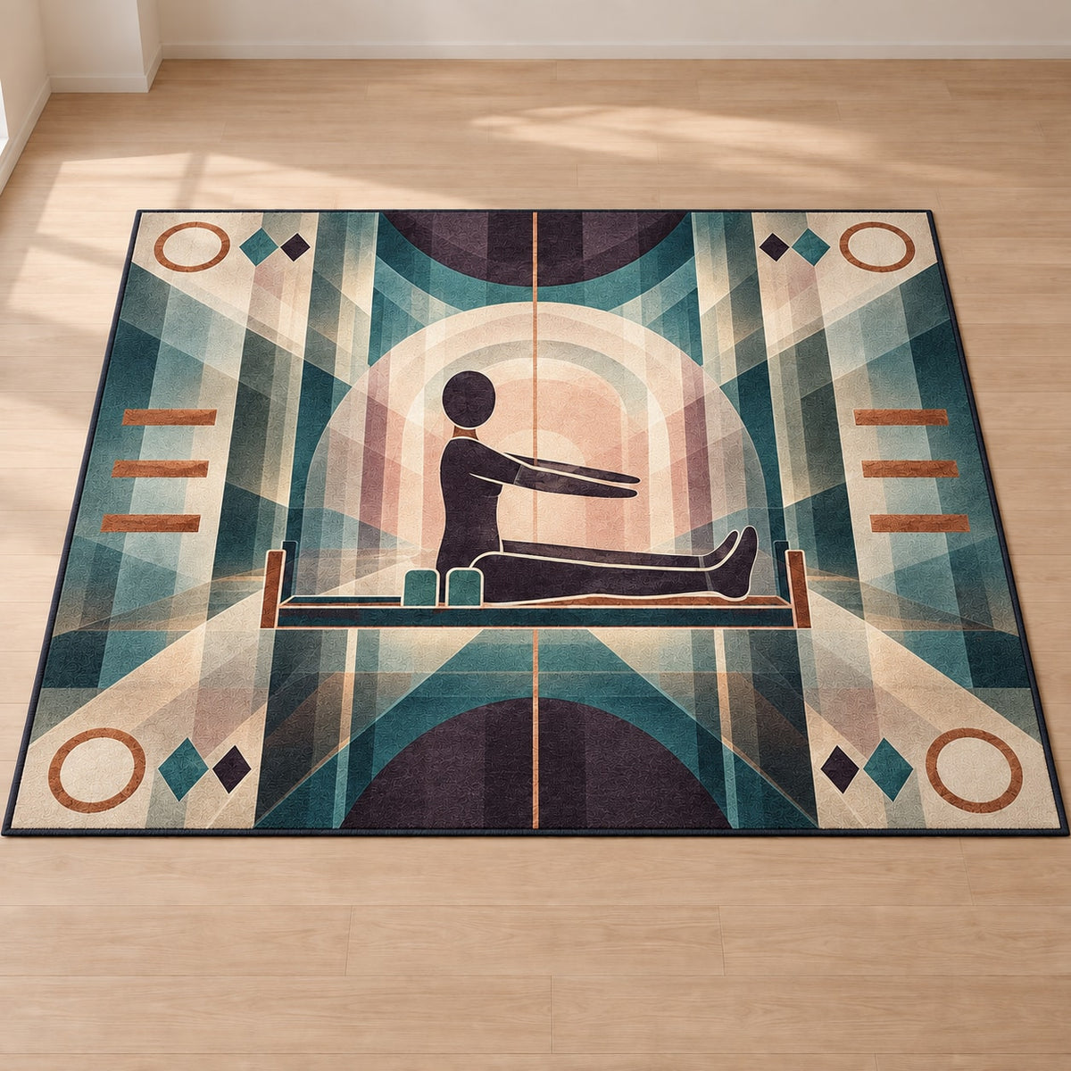 Coreline Carriage Lattice Area Rug with dimensional printed themed artwork; representative AI-generated mockup.