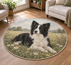 Border Collie Area Rug with dimensional printed themed artwork; representative AI-generated mockup.