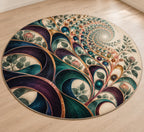Loopflower Lattice Atrium Area Rug with dimensional printed themed artwork; representative AI-generated mockup.