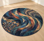 Prismatic Jigsaw Current Area Rug with dimensional printed themed artwork; representative AI-generated mockup.