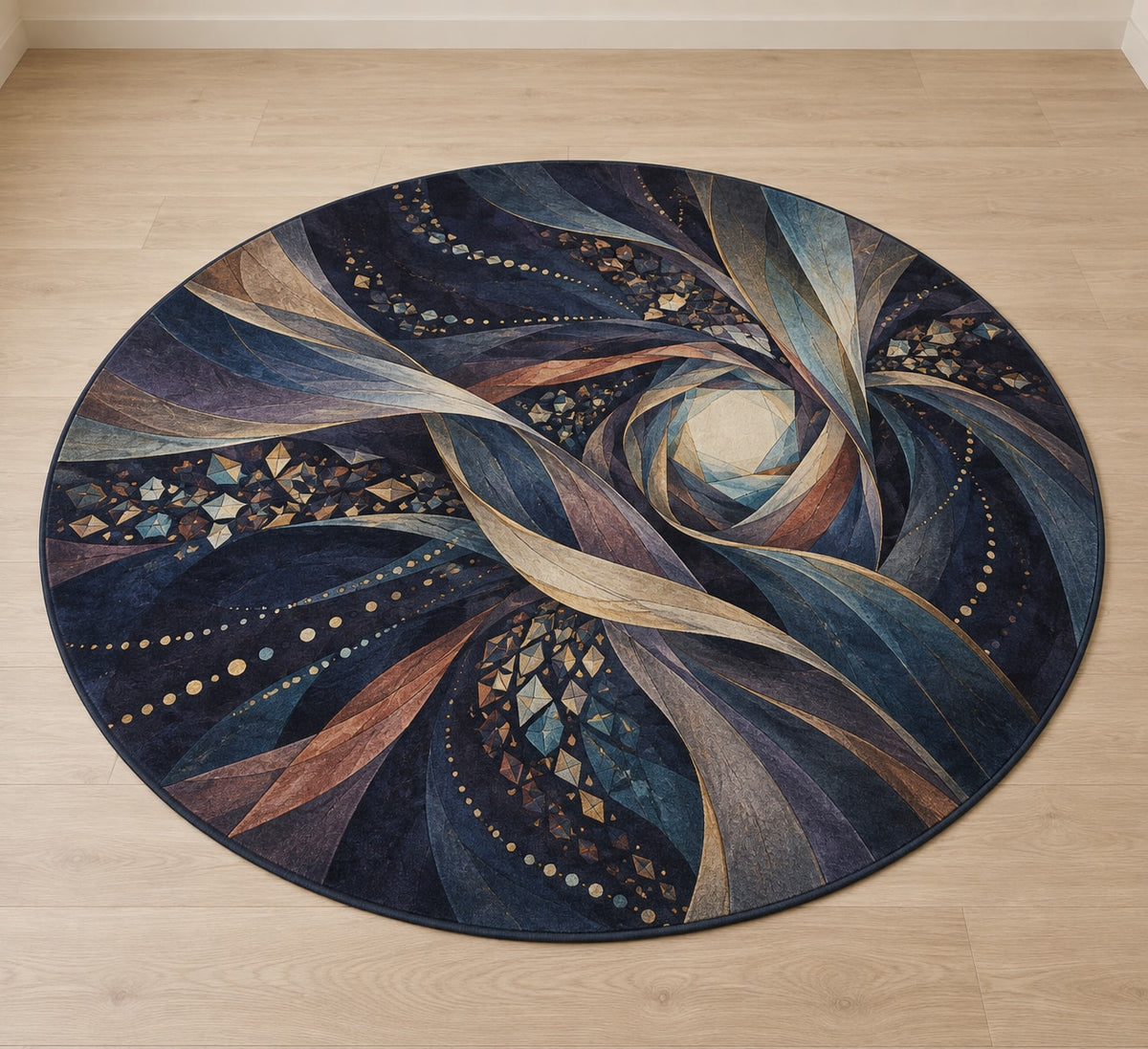 Nocturne Orrery Area Rug with dimensional printed themed artwork; representative AI-generated mockup.