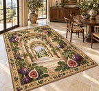 Fig Harvest Area Rug with dimensional printed themed artwork; representative AI-generated mockup.