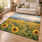 Sunflower Field Area Rug with dimensional printed themed artwork; representative AI-generated mockup.